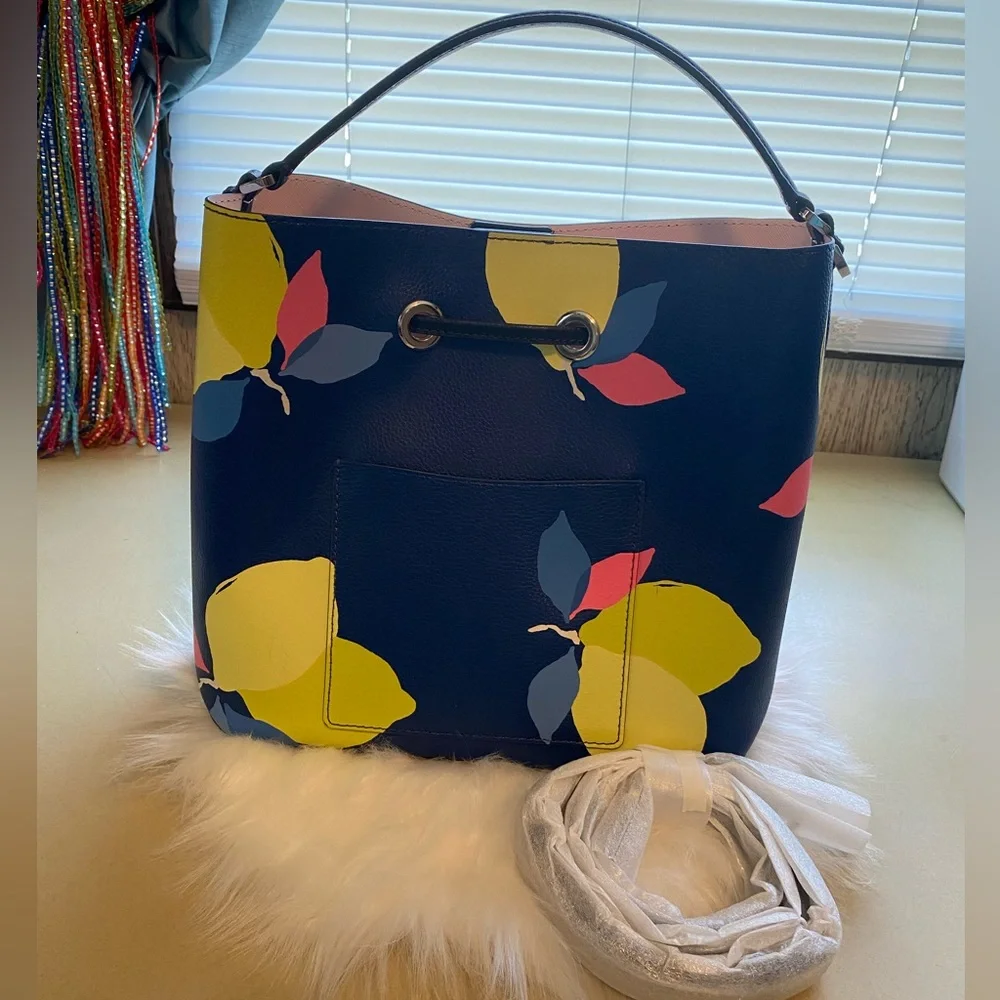 EUC Kate spade New York Eva lemon zest bucket bag/ crossbody - Picture 2 of 15